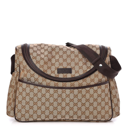Gucci Monogram Natural Pigskin Large Diaper Bag Beige Ebony Cocoa Dark Chocolate 1 of 8