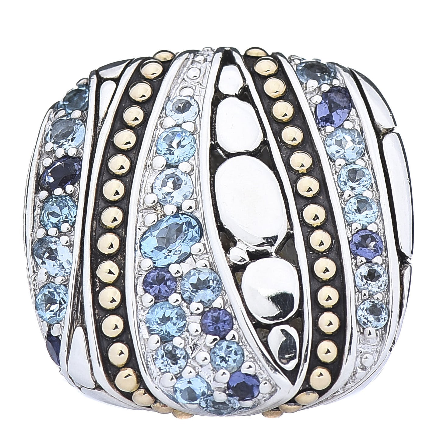 Sterling Silver 18K Yellow Gold Blue Topaz Iolite Aquamarine Kali Lavafire Ring 54 7
