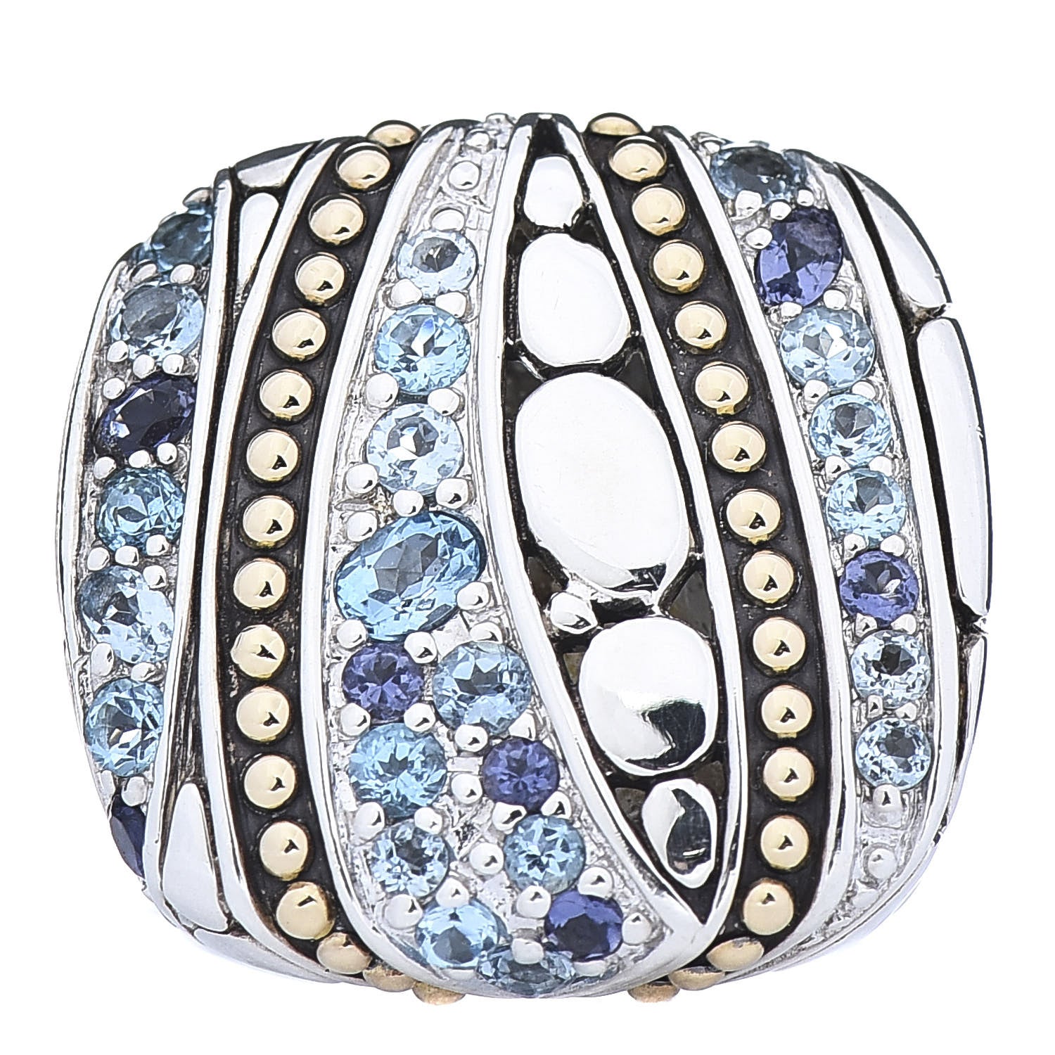 John Hardy Sterling Silver 18K Yellow Gold Blue Topaz Iolite Aquamarine Kali Lavafire Ring 54 7 1 of 7