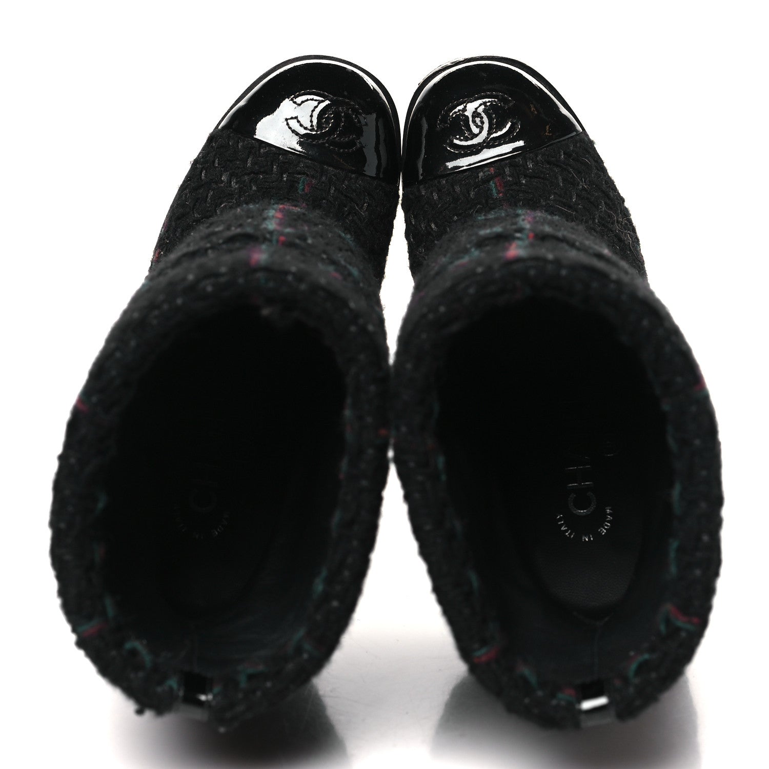 Chanel Tweed Patent CC Cap Toe Fold Over Boots 37 Black 2 of 10