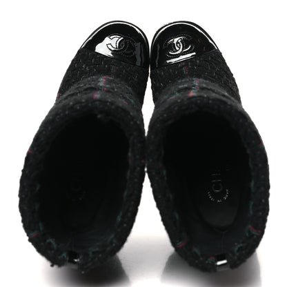 Chanel Tweed Patent CC Cap Toe Fold Over Boots 37 Black 2 of 10