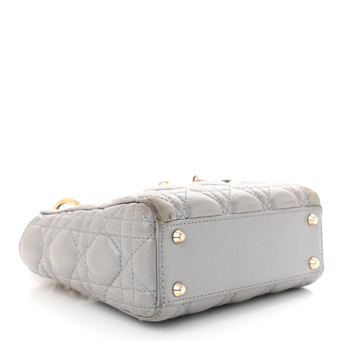 Metallic Lambskin Cannage Mini Lady Dior Grey