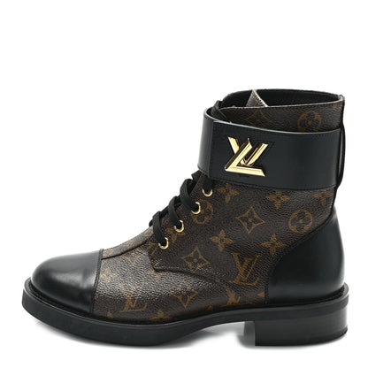 Louis Vuitton Calfskin Monogram Wonderland Flat Ranger Boots 39.5 Black 1 of 7