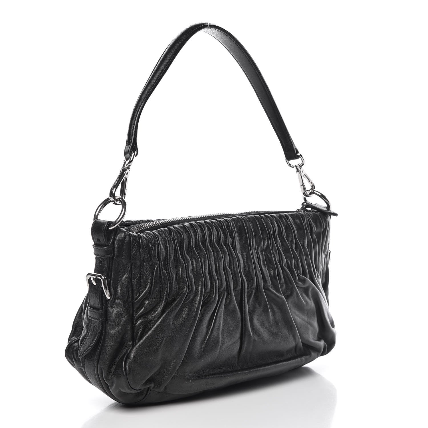 Prada Nappa Drapes Shoulder Bag Nero Black 3 of 9