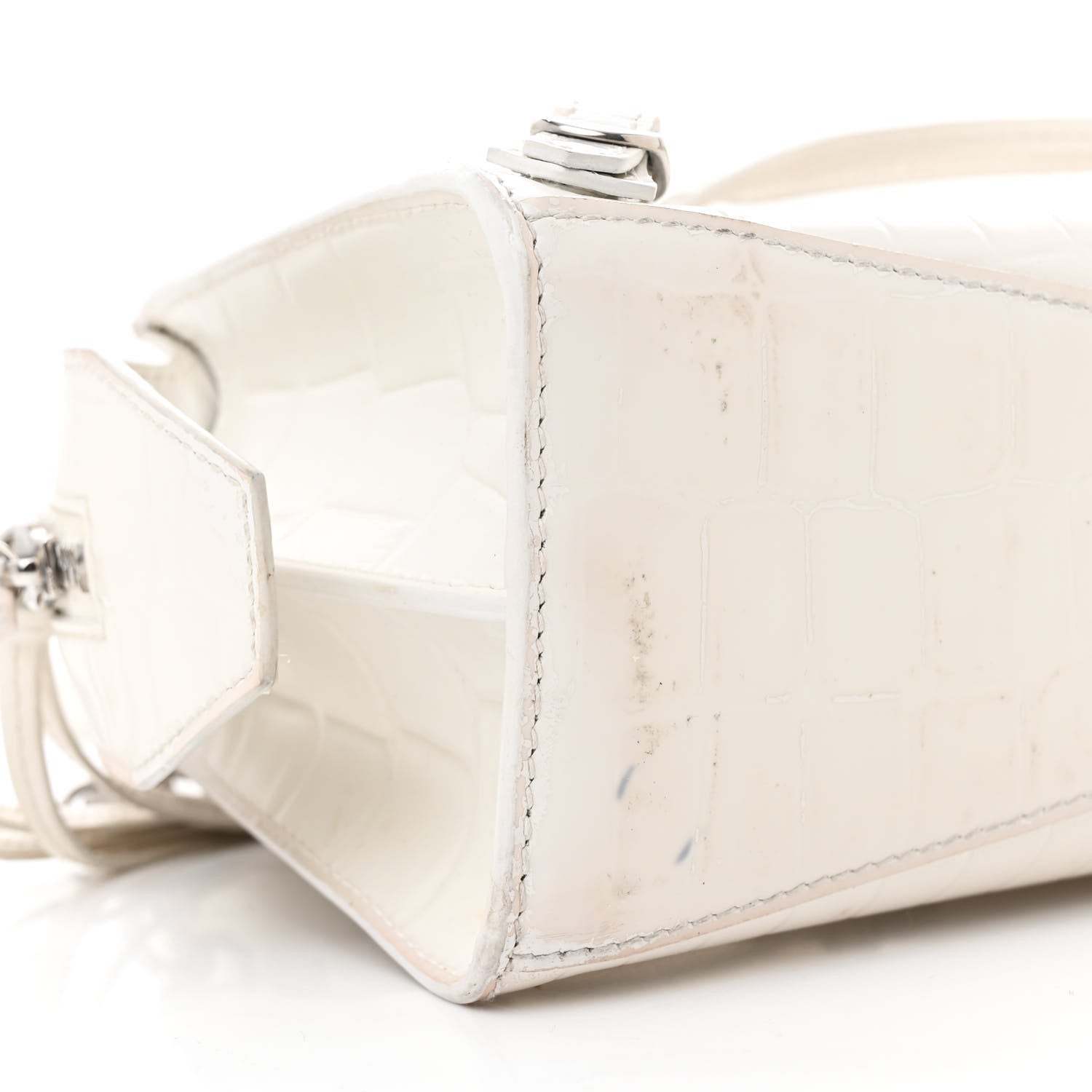 Balenciaga Semi Shiny Calfskin Crocodile Embossed Neo Classic Silver Hardware Mini City White 8 of 22