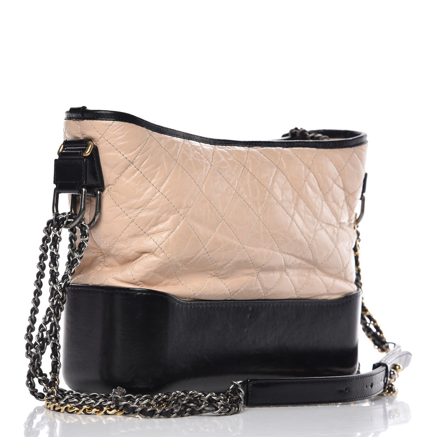 Aged Calfskin Quilted Medium Gabrielle Hobo Beige Black