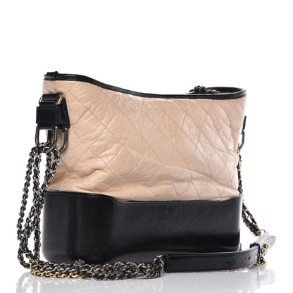 Chanel Aged Calfskin Quilted Medium Gabrielle Hobo Beige Black 3 of 15