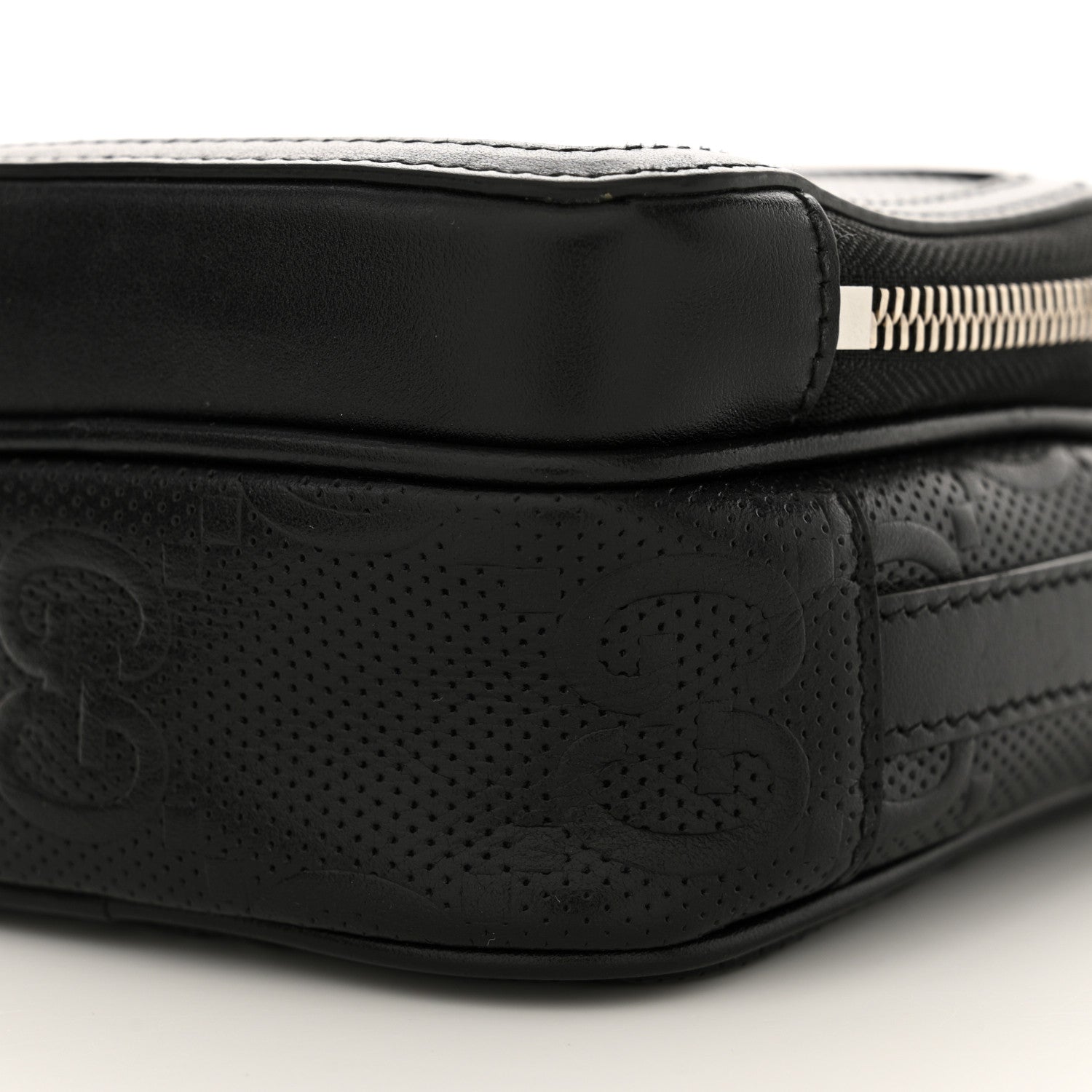 Gucci Calfskin GG Tennis Embossed Mini Double Zip Messenger Bag Black 10 of 12