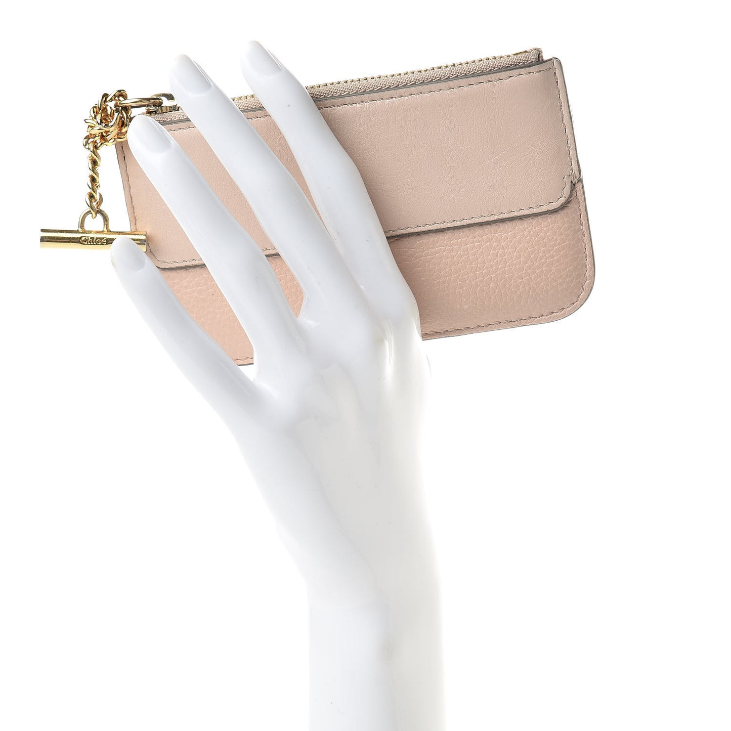 Grained Calfskin Drew Card Holder Cement Pink