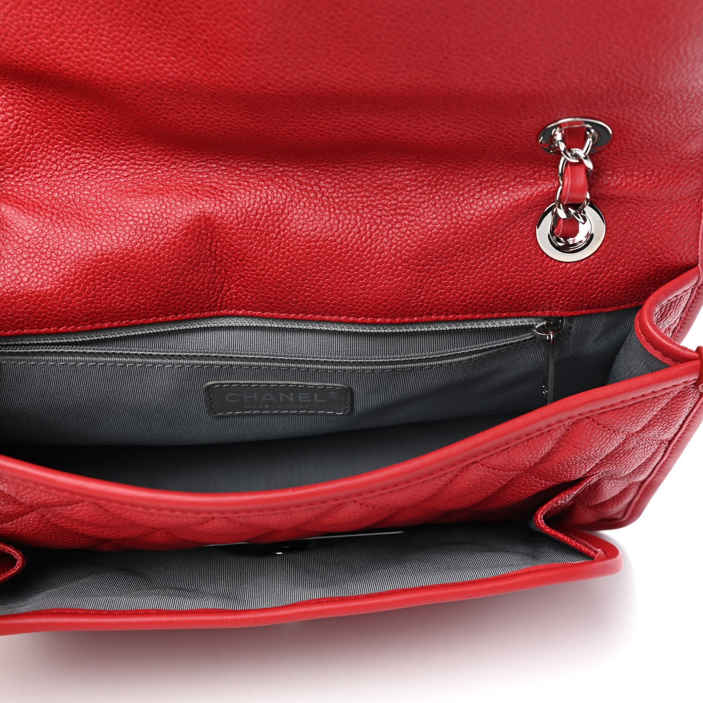 Caviar Quilted Large French Riviera Flap Red