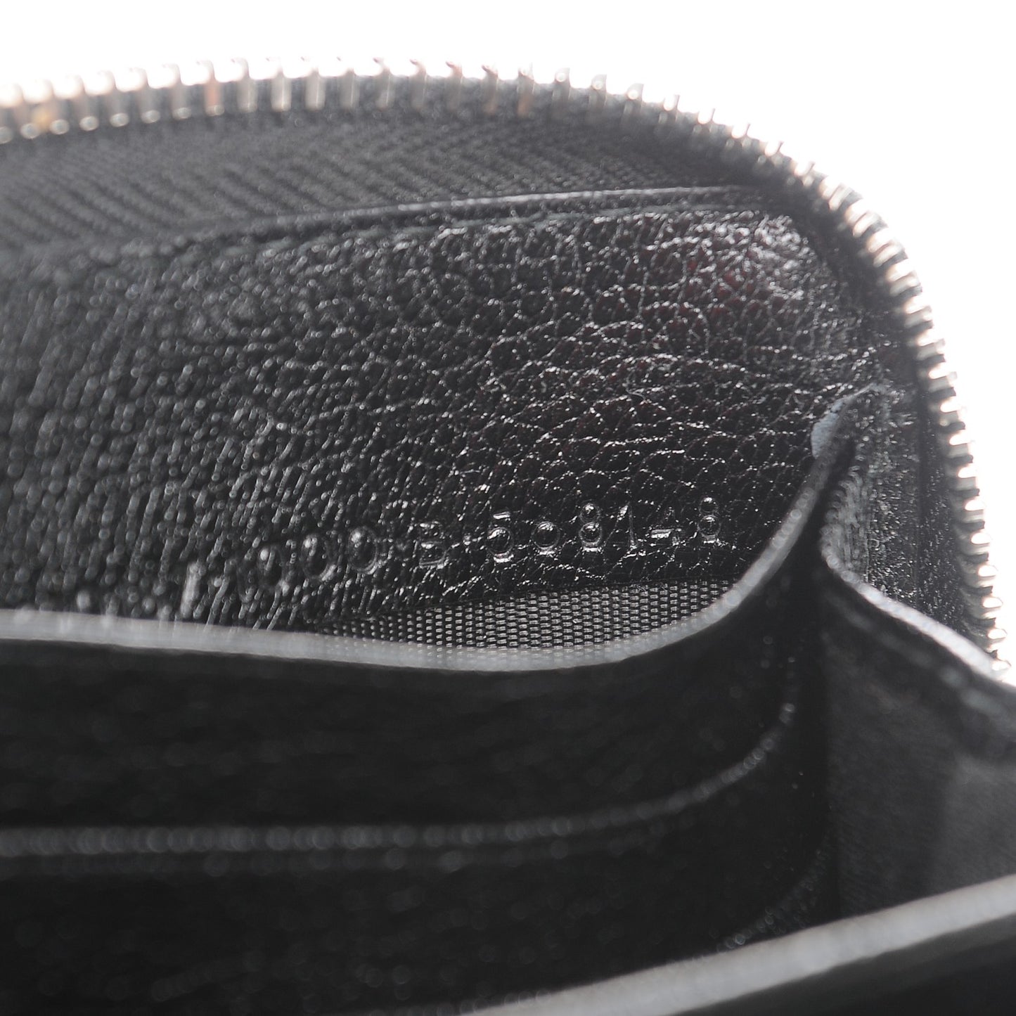Chevre Silver Metallic Edge Hardware Zip Around Wallet Black