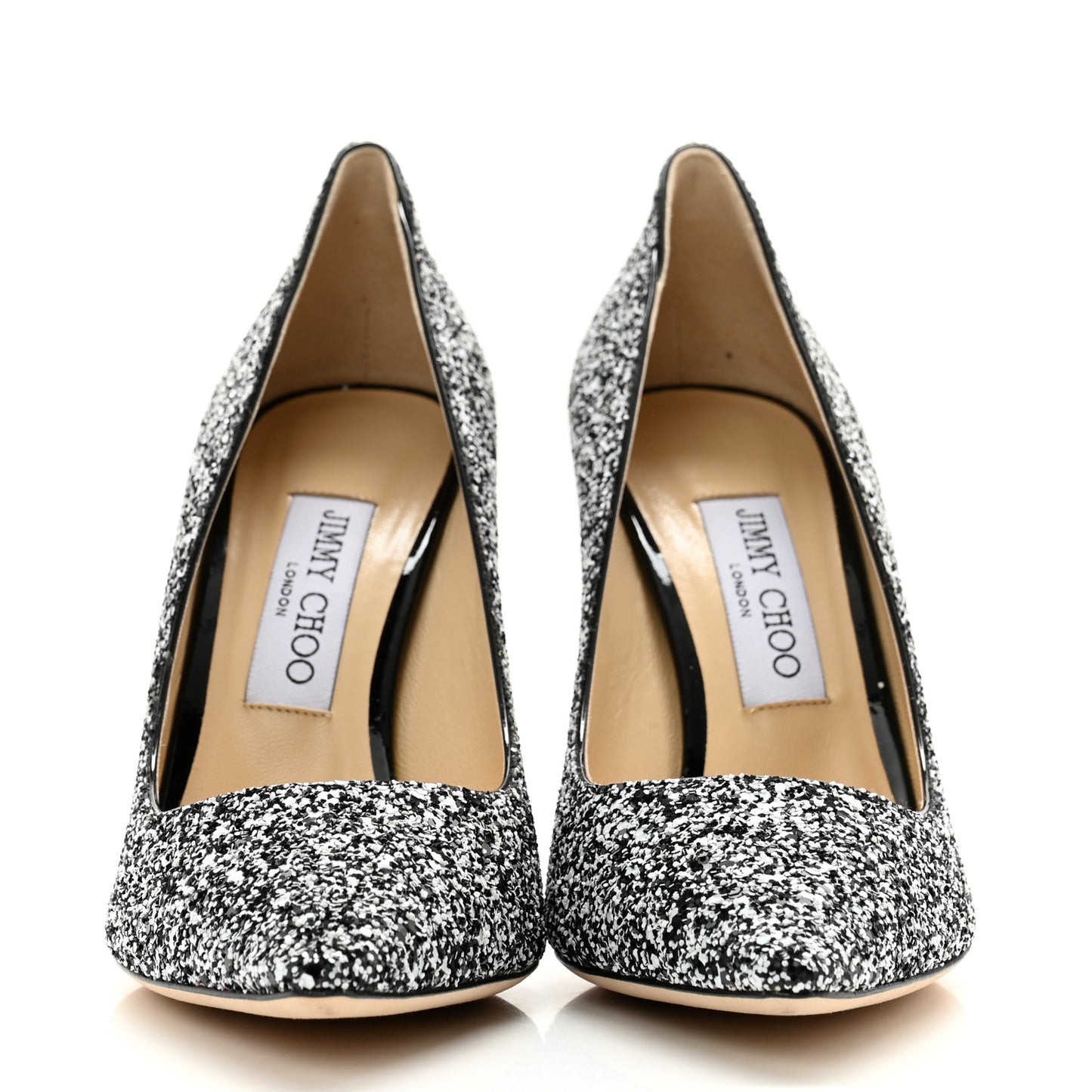 Coarse Glitter Pointy Toe Romy 100 Pumps 38.5 Black White