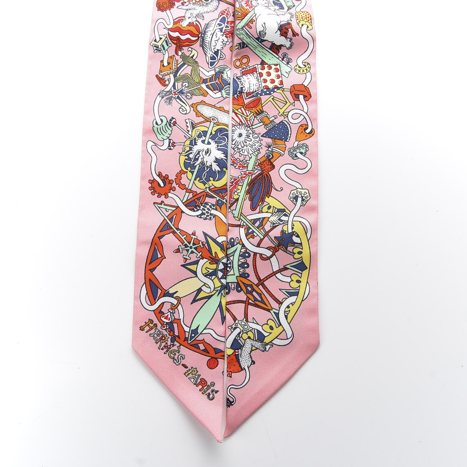 Hermes Silk La Folle Parade Twilly Rose Malabar White 4 of 4