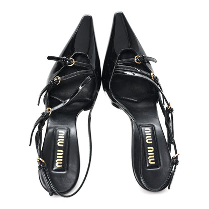 Miu Miu Vernice Buckle Slingback Pumps 38 Black 2 of 8