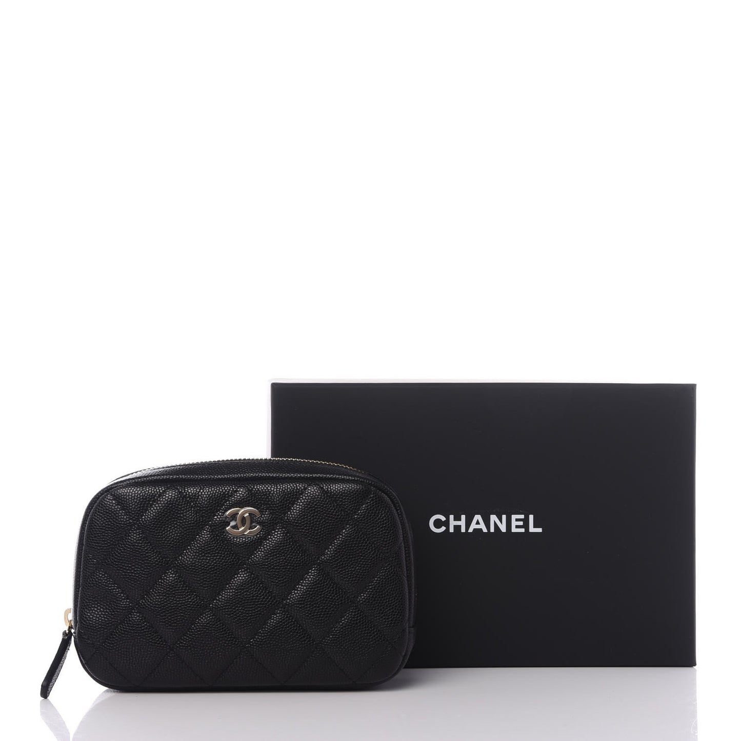 Caviar Quilted Small Curvy Pouch Cosmetic Case Black