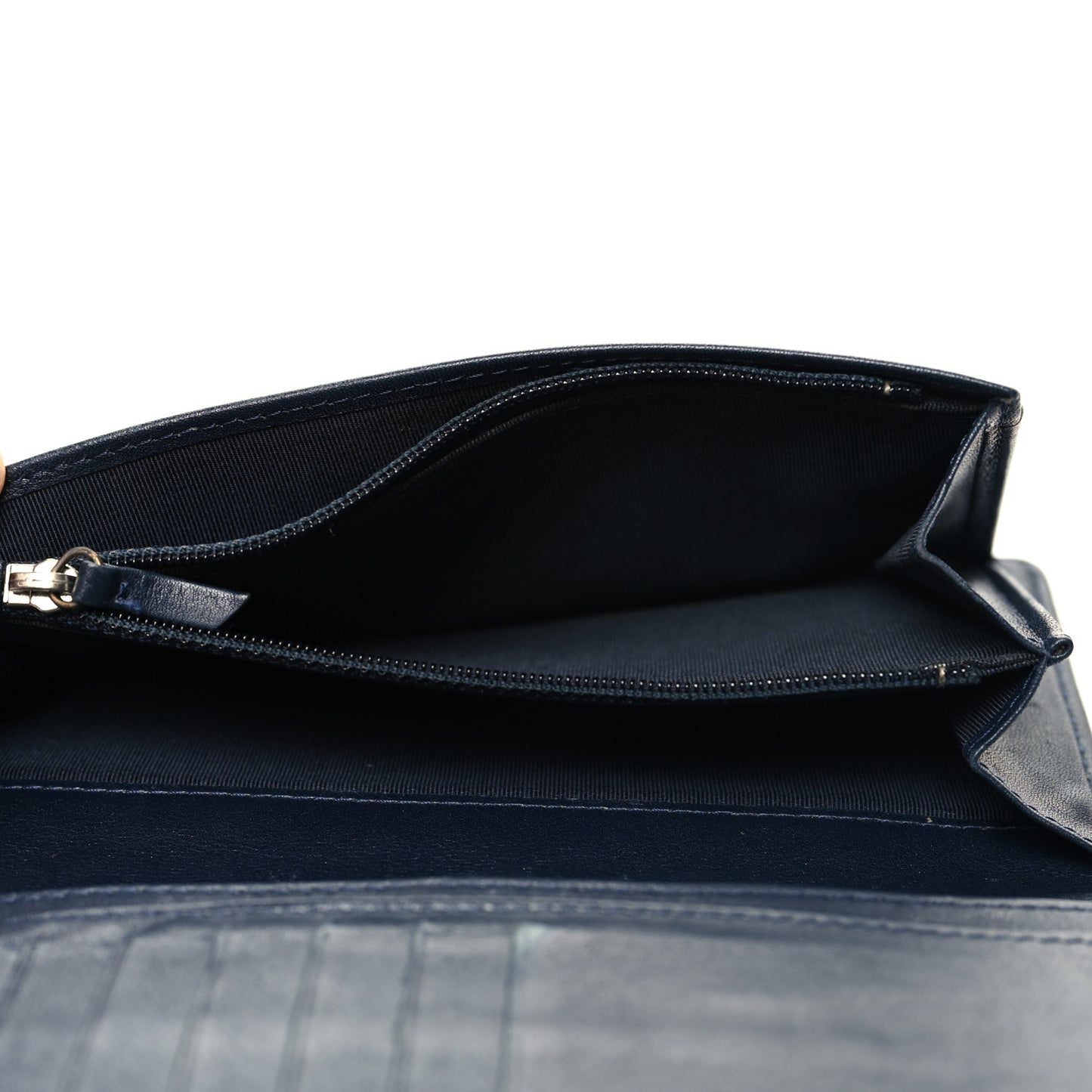 Caviar Quilted Yen Wallet Dark Blue