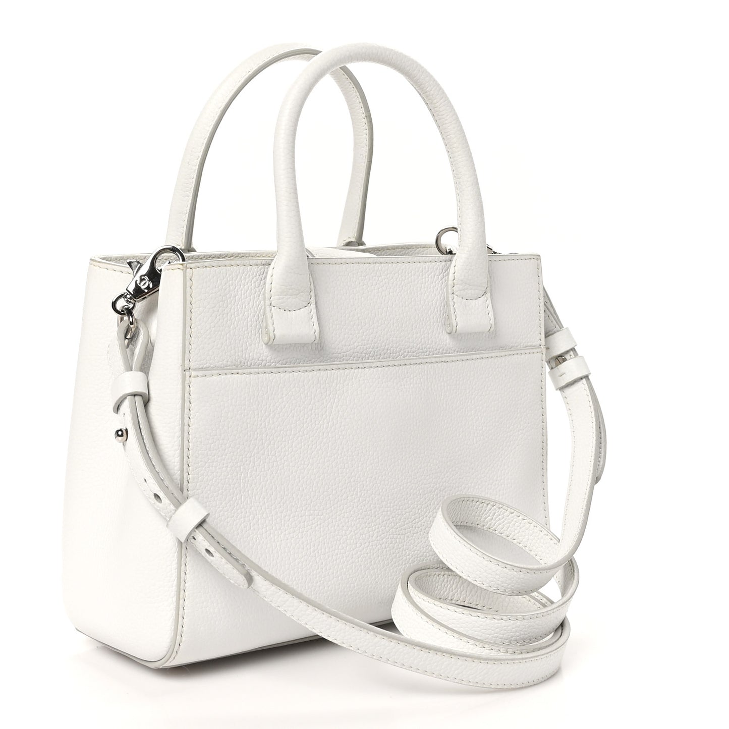 Grained Calfskin Mini Neo Executive Shopper Tote White