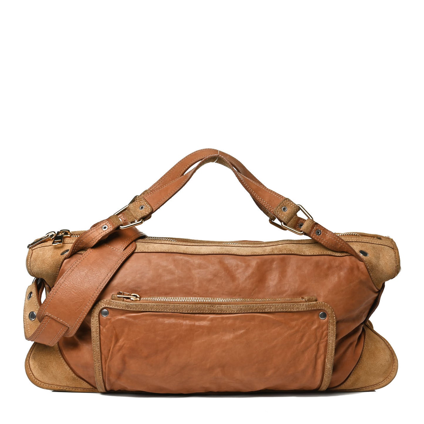 Calfskin Suede Satchel Brown