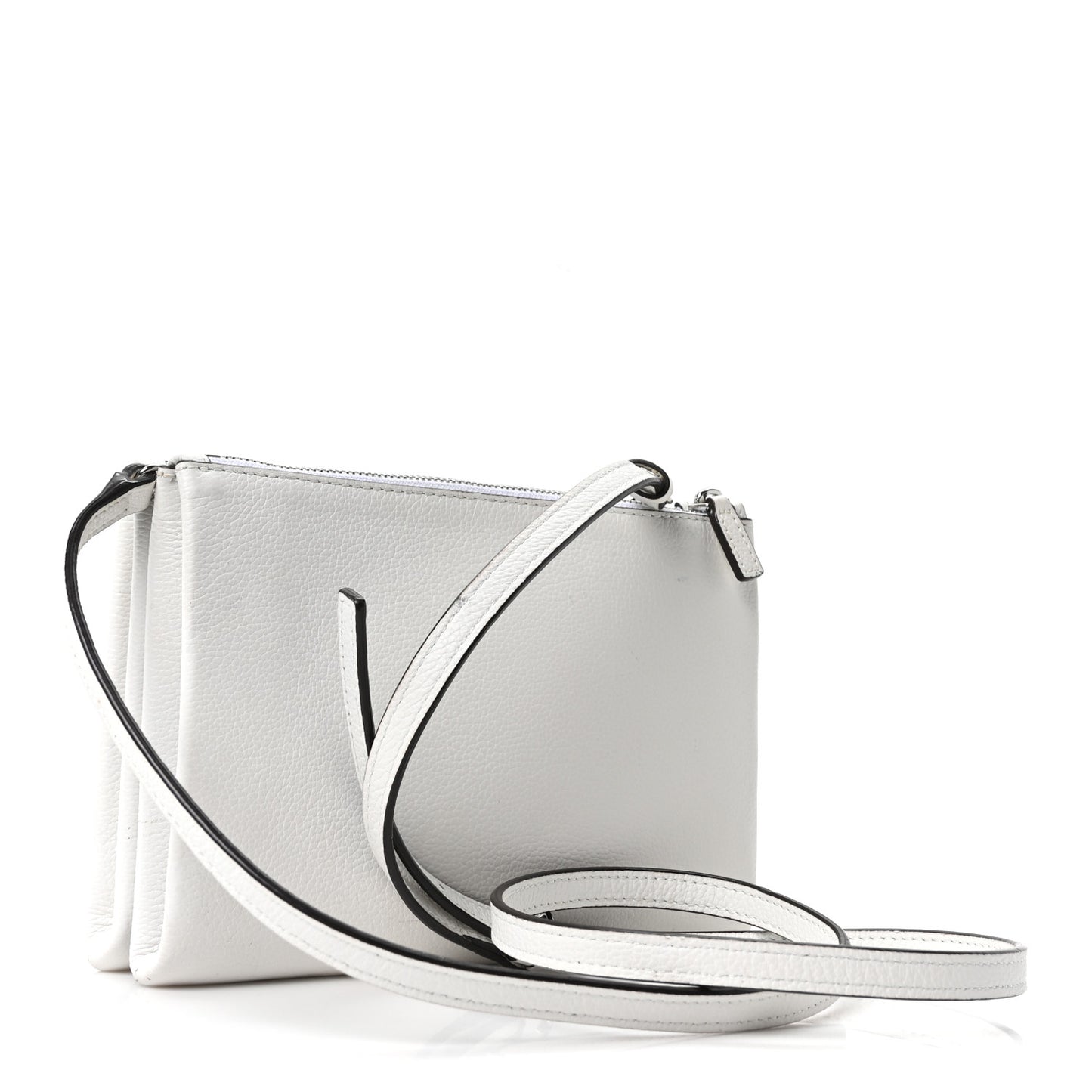 Grained Calfskin Milla Double Crossbody Bag White