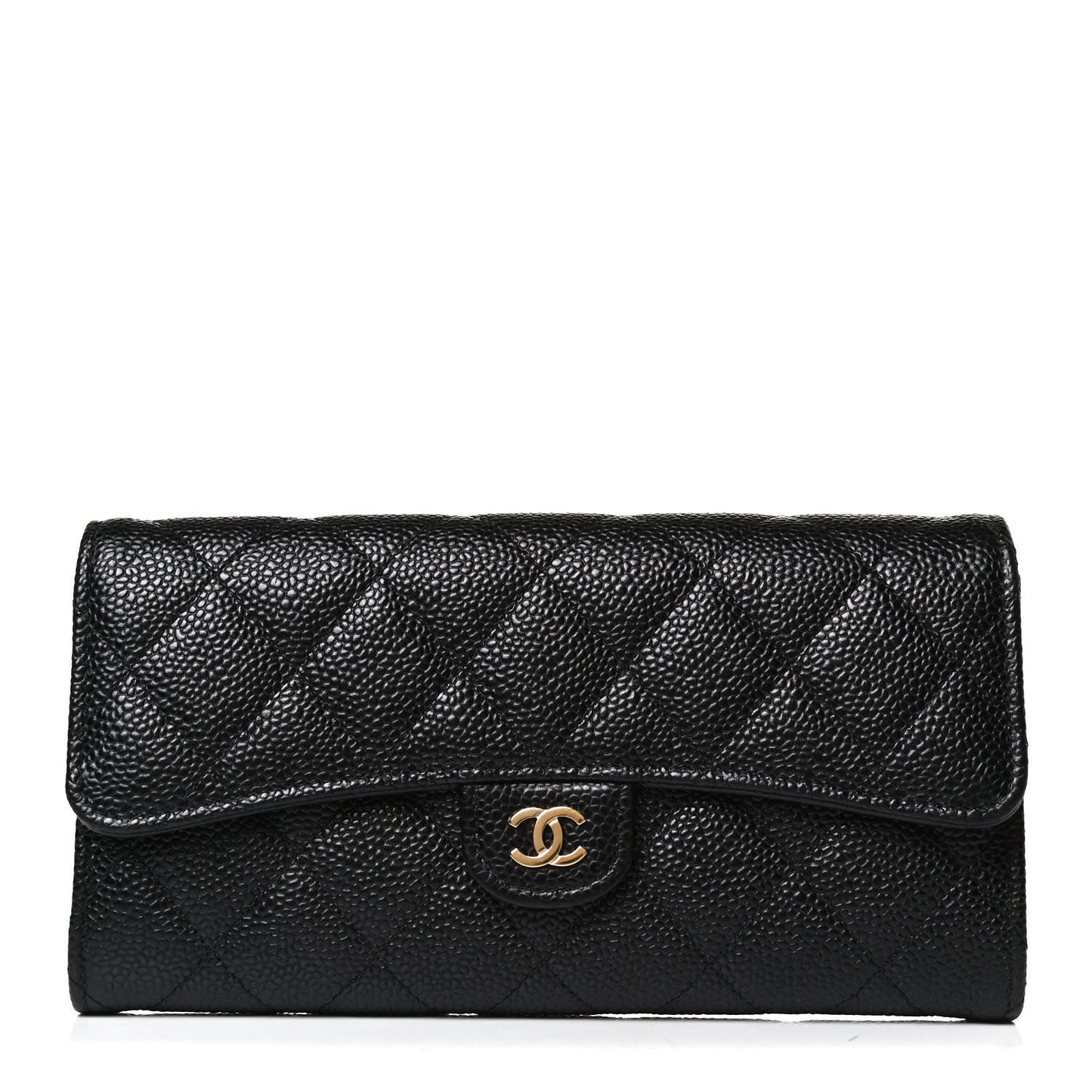 Caviar Quilted Large Gusset Flap Wallet Black