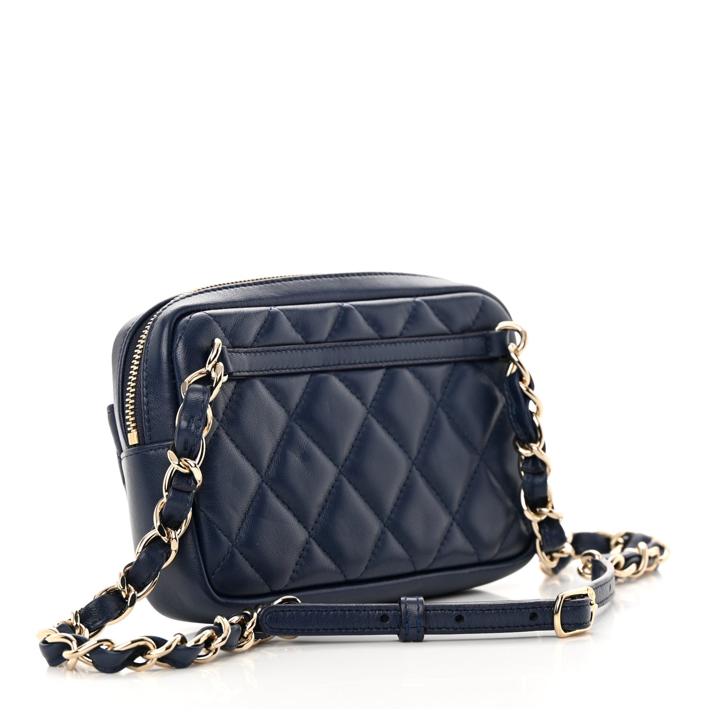 Lambskin Quilted Waist Bag With Pouch Blue