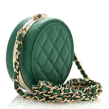 Chanel Lambskin Enamel Quilted Round Poker Chip Clutch With Chain Green White 3 of 8