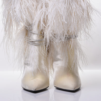 Saint Laurent Veluto Master Ostrich Yeti 110 Over The Knee Boots 38 Blanc Optique 8 of 9