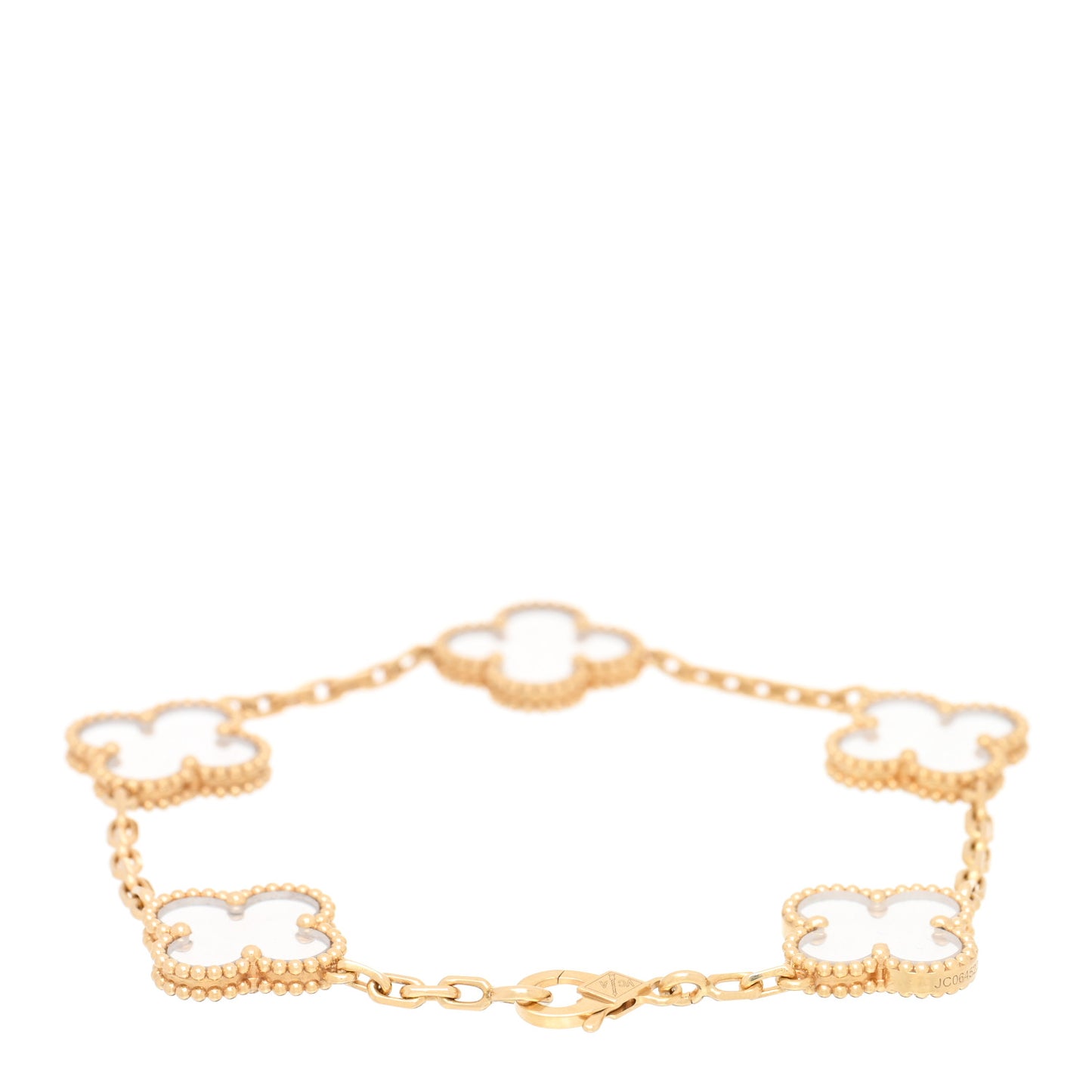 18K Yellow Gold Rock Crystal 5 Motifs Vintage Alhambra Bracelet
