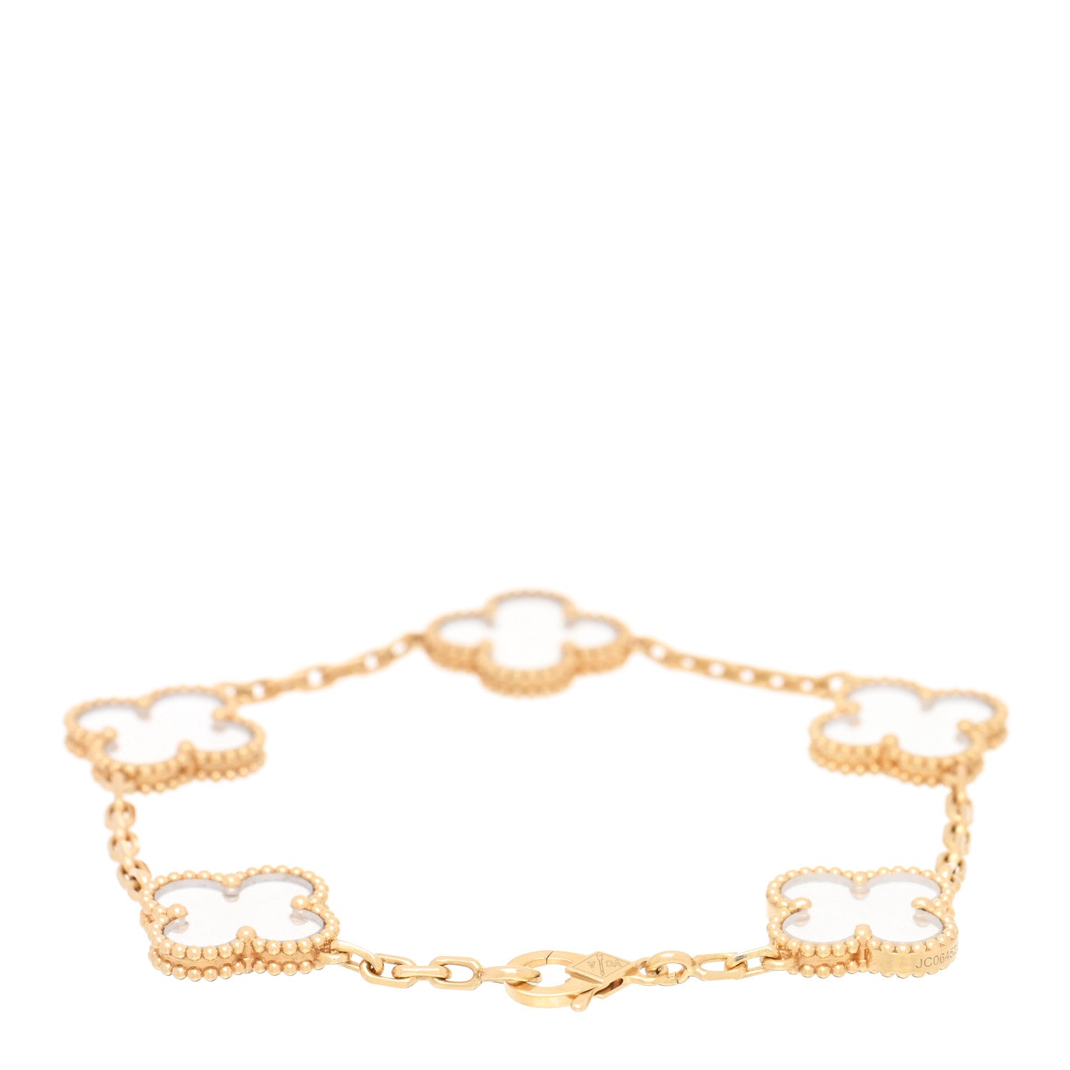 Van Cleef & Arpels 18K Yellow Gold Rock Crystal 5 Motifs Vintage Alhambra Bracelet 2 of 4