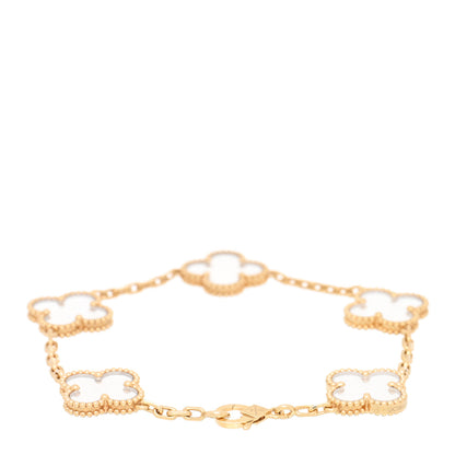 Van Cleef & Arpels 18K Yellow Gold Rock Crystal 5 Motifs Vintage Alhambra Bracelet 2 of 4