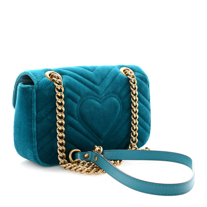 Gucci Velvet Matelasse Mini GG Marmont Shoulder Bag Pavone Cyan 3 of 10