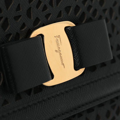 Salvatore Ferragamo Printed Calfskin Laser Cut Bow Mini Miss Vara Bow Chain Bag Black 11 of 11