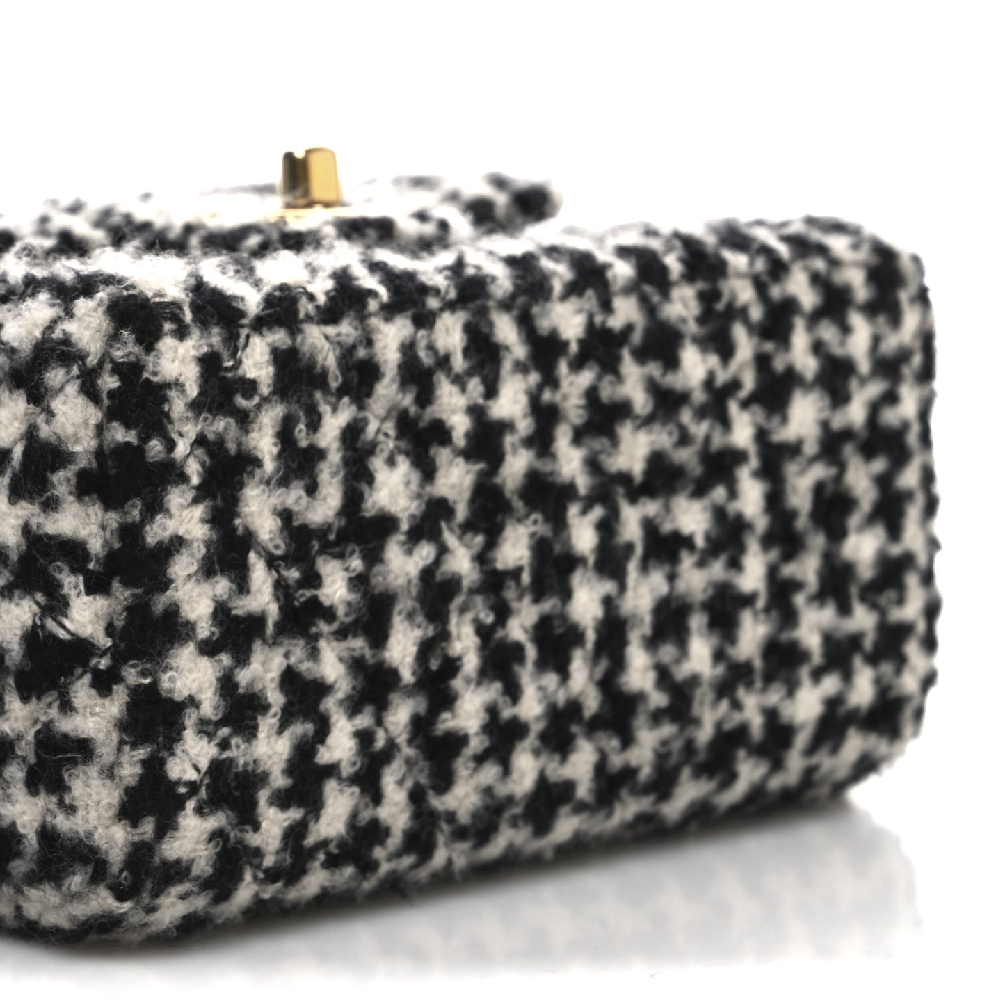 Tweed Houndstooth Quilted Mini Square Flap White Black