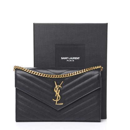 Saint Laurent Grain De Poudre Matelasse Chevron Monogram Chain Wallet Black 9 of 9