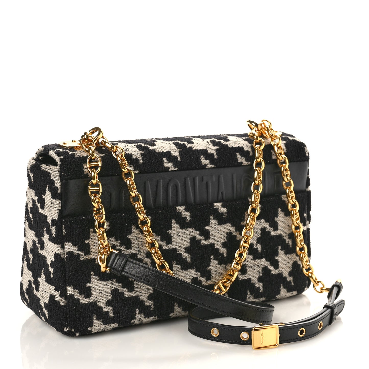 Technical Canvas Macro Houndstooth Medium Caro Bag Black White