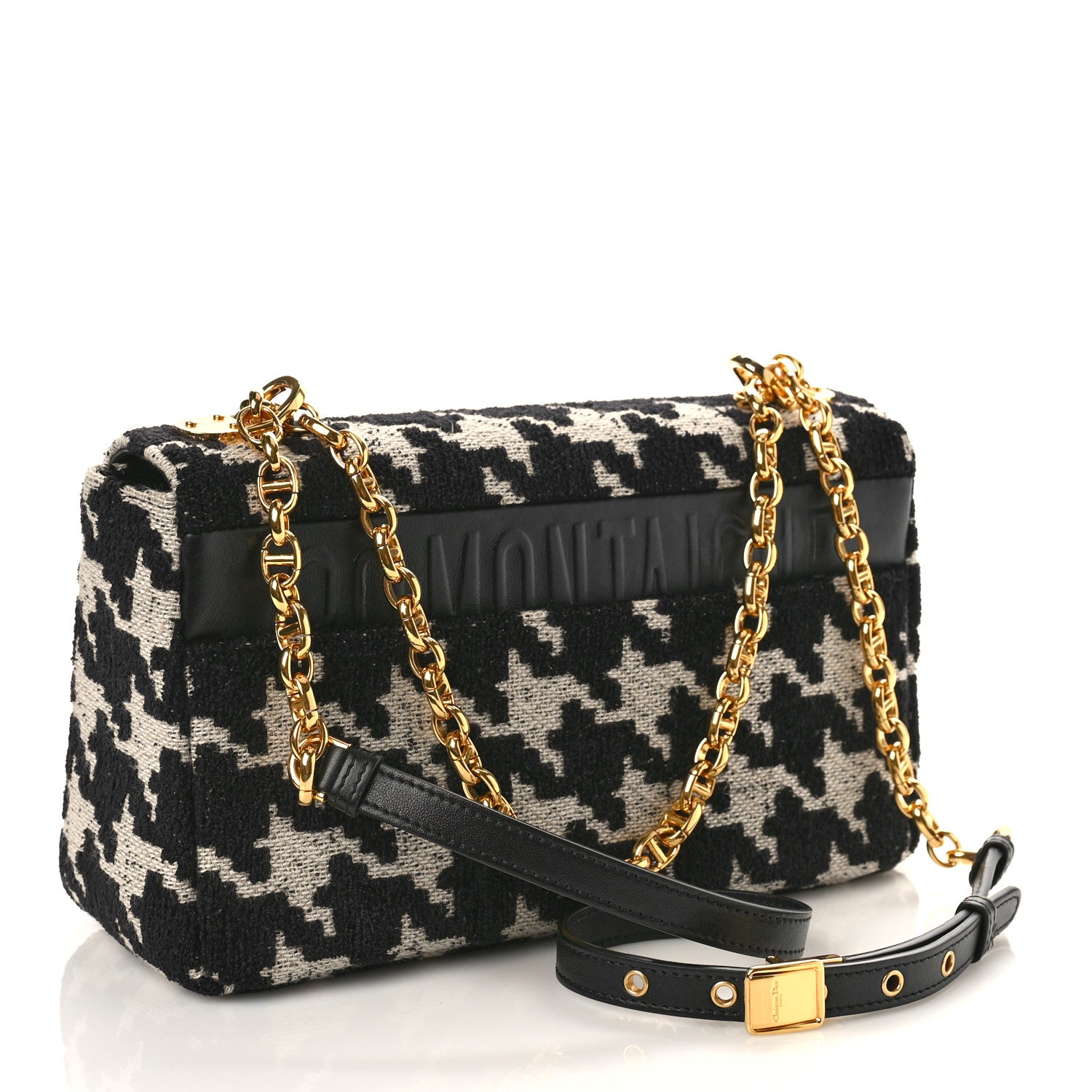 Christian Dior Technical Canvas Macro Houndstooth Medium Caro Bag Black White 3 of 9