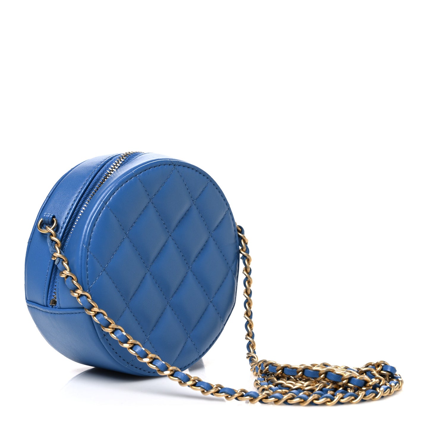 Lambskin Quilted Round Clutch With Chain Blue