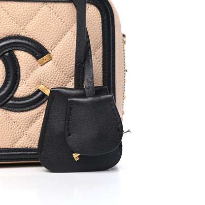 Chanel Caviar Quilted Small CC Filigree Vanity Case Beige Black 5 of 5