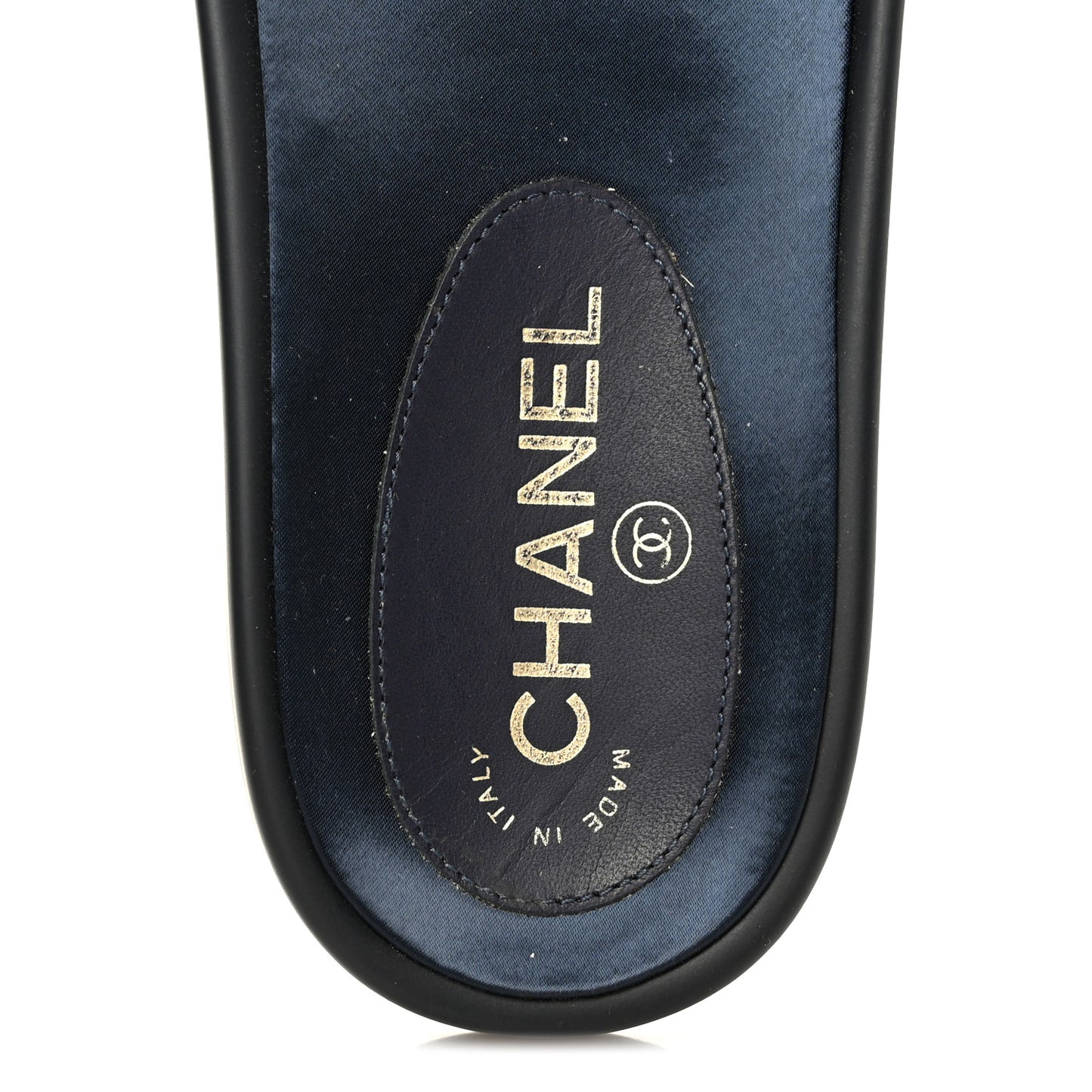Satin Canvas Chain Slides Sandals Flats 39 Marine