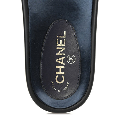 Chanel Satin Canvas Chain Slides Sandals Flats 39 Marine 7 of 10
