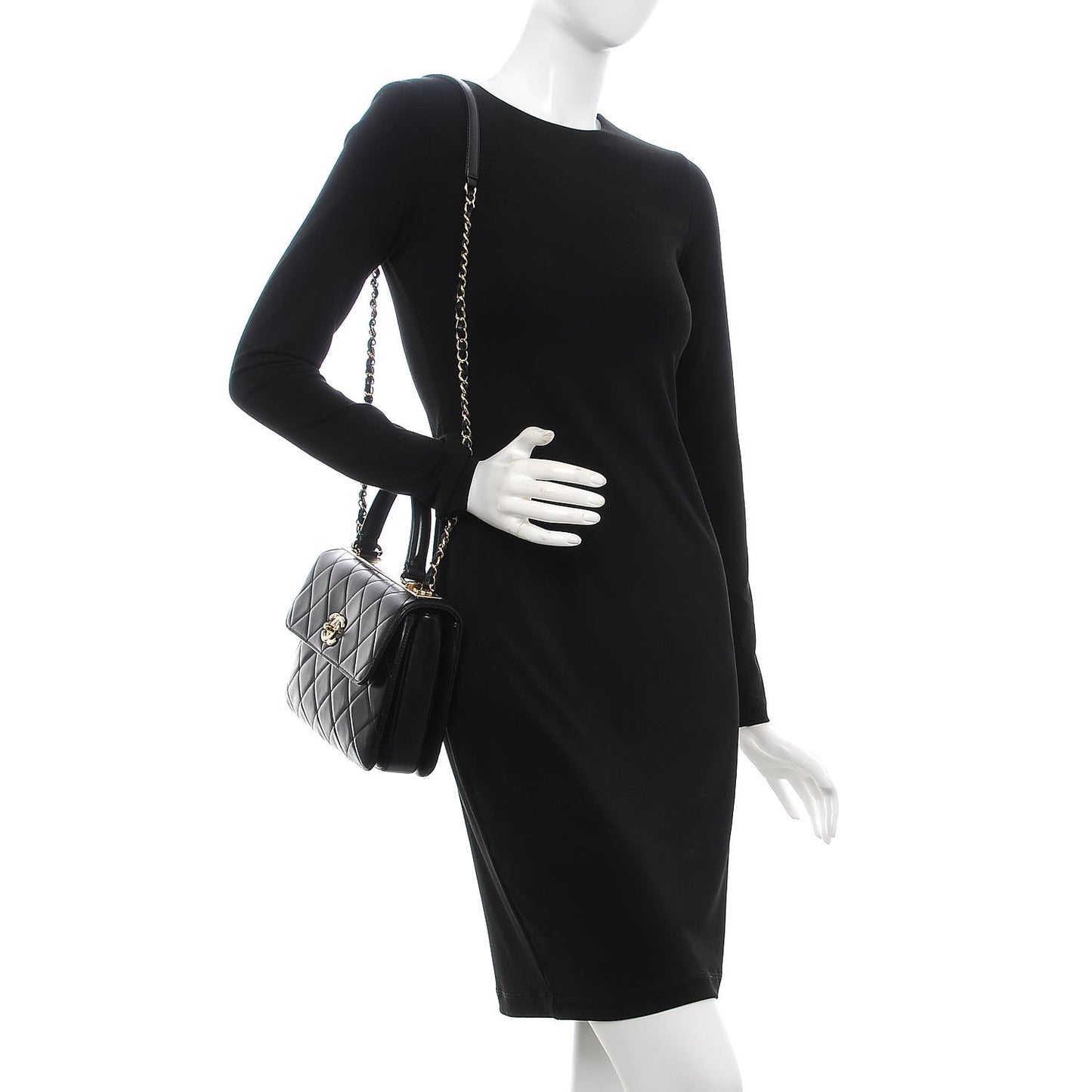 Lambskin Quilted Small Trendy CC Dual Handle Flap Bag Black