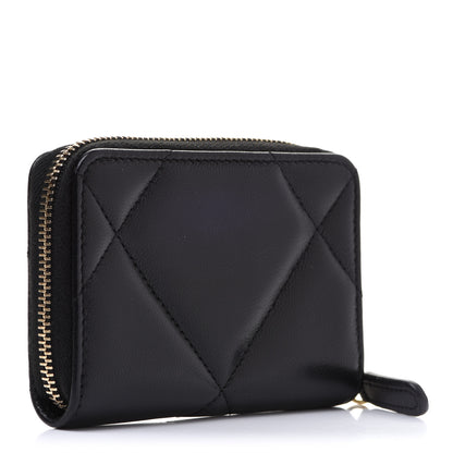 Chanel Goatskin Quilted Chanel 19 Zip Around Coin Purse Wallet Black 3 of 8