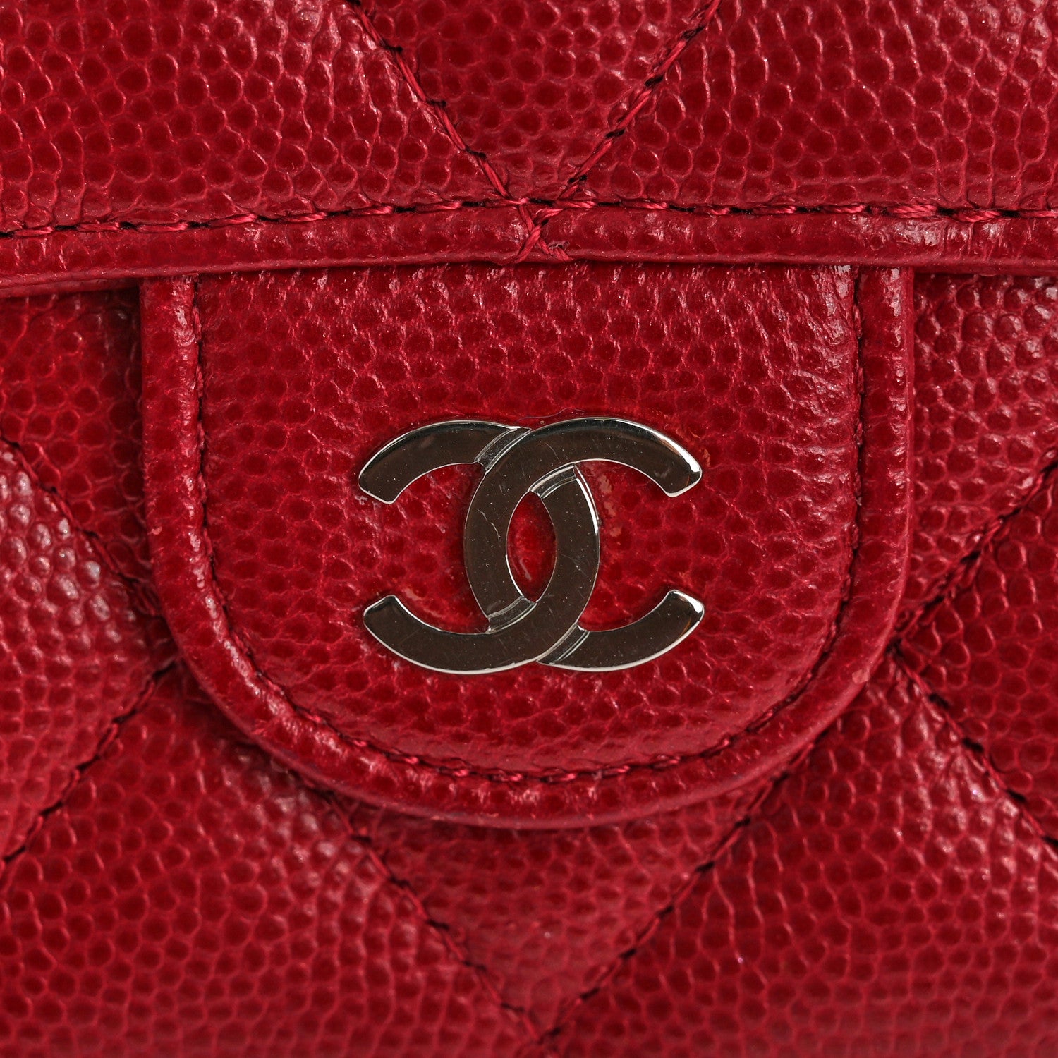Chanel Caviar Quilted Large Gusset Flap Wallet Red 14 of 14