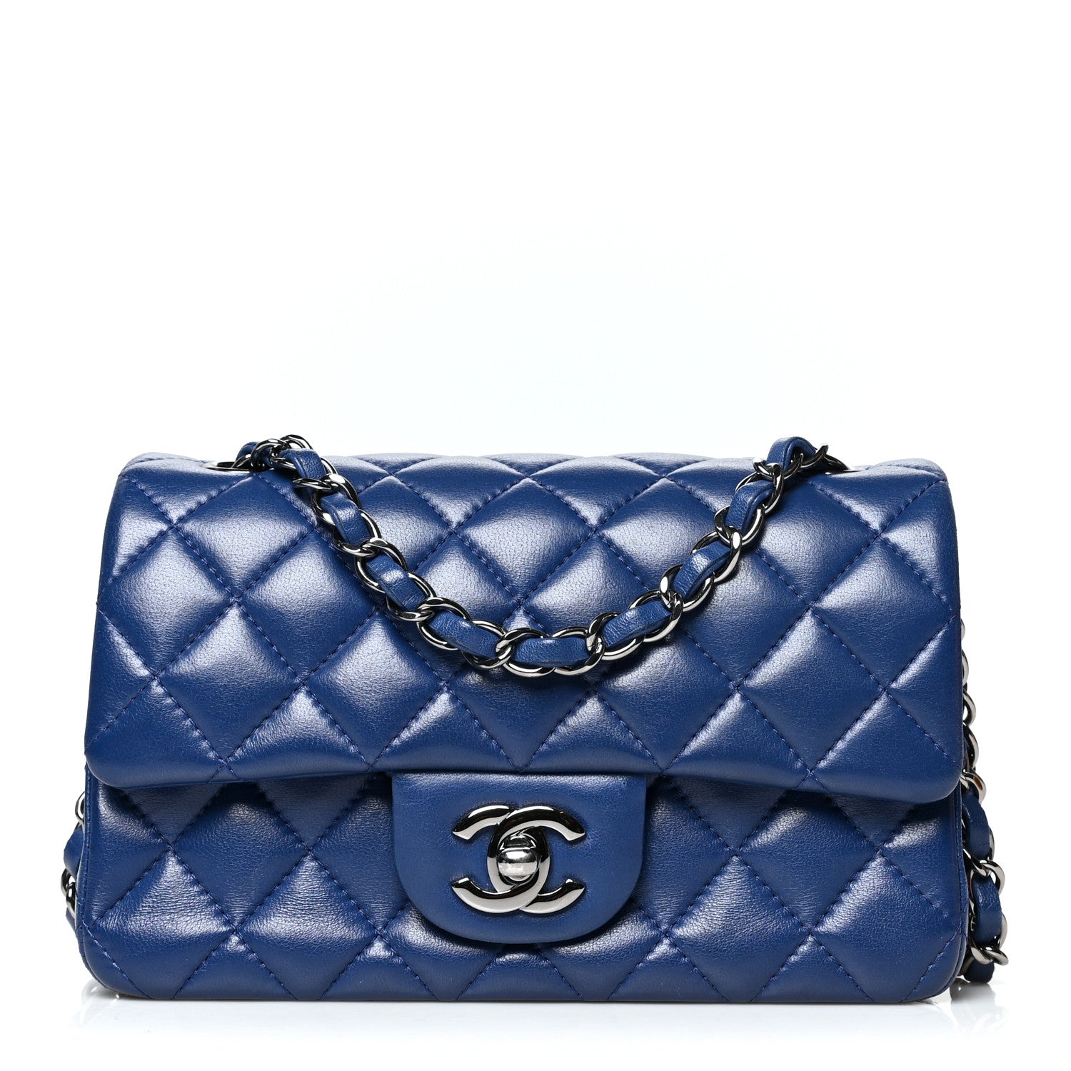 Chanel Lambskin Quilted Mini Rectangular Flap Dark Blue 1 of 10