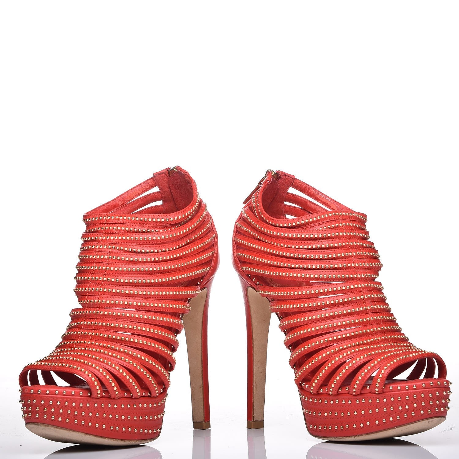Christian Dior Calfskin Caged Studded Sandals 35 Rouge 7 of 12