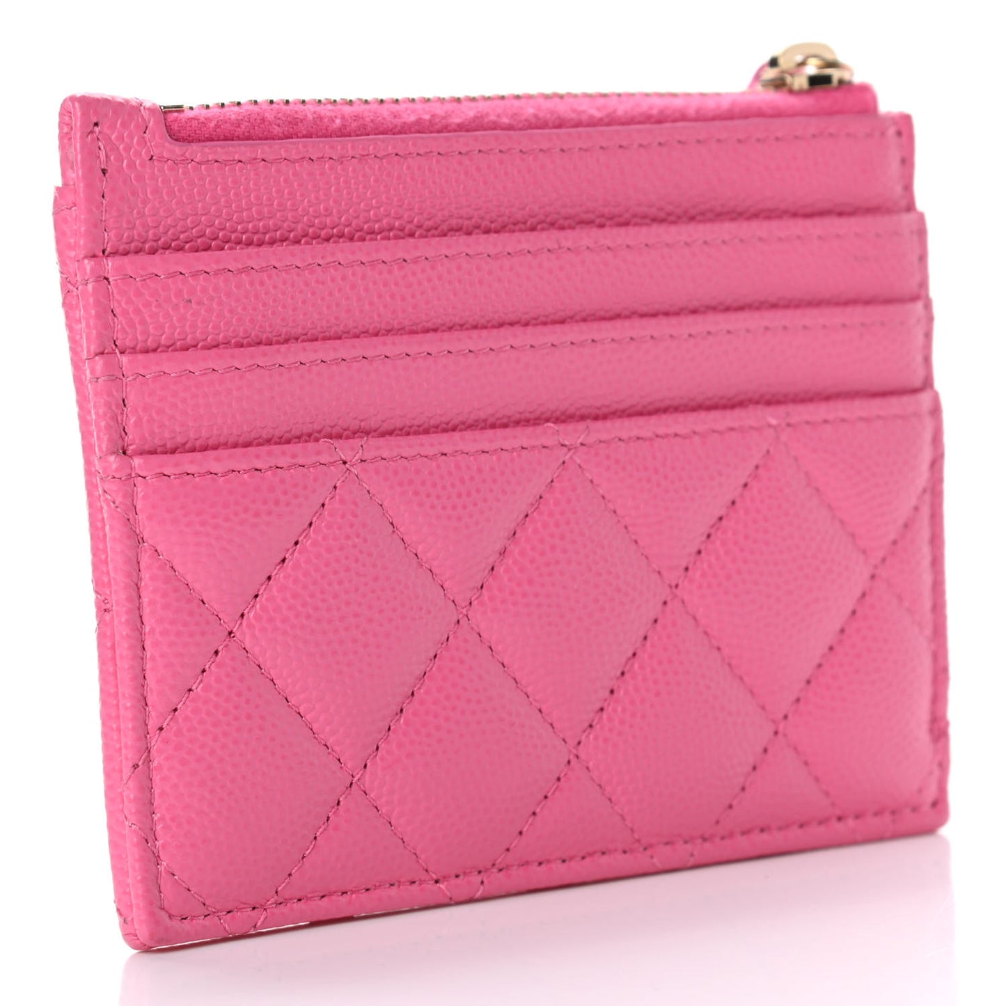 Caviar Quilted CC Zip Card Holder Pink