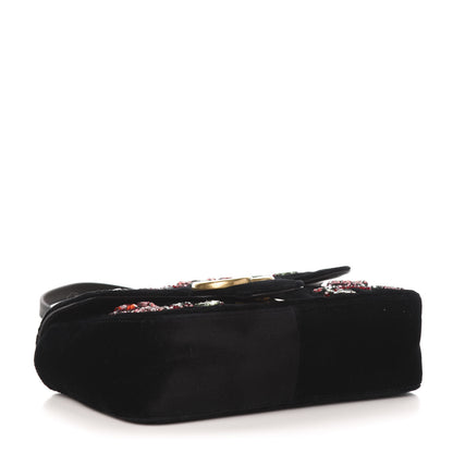 Gucci Velvet Matelasse Embroidered Mini GG Marmont Shoulder Bag Black 4 of 12