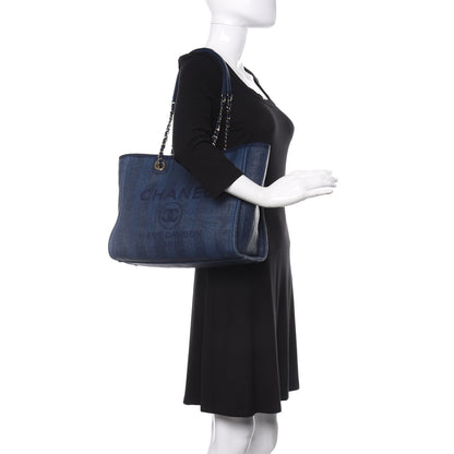 Chanel Mixed Fibers Striped Small Deauville Tote Navy Blue 2 of 11