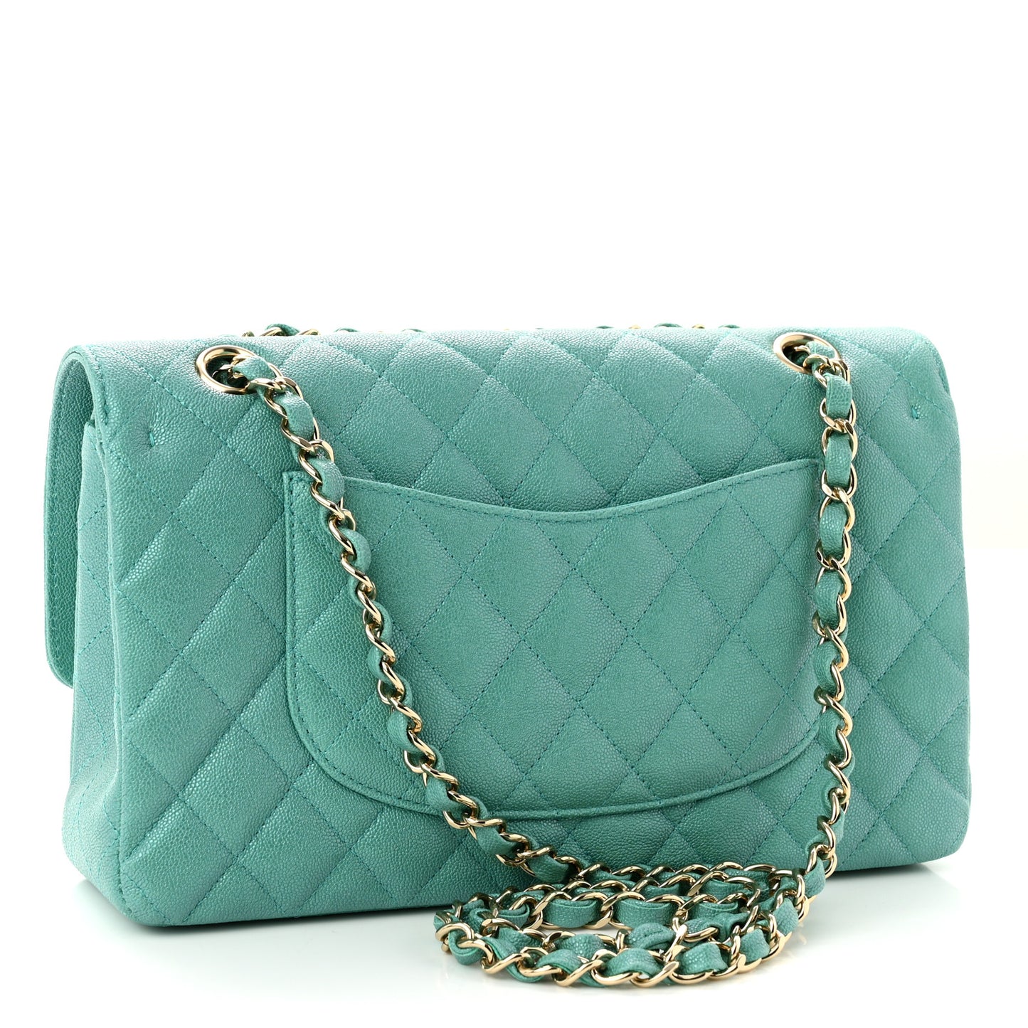 Iridescent Caviar Quilted Medium Double Flap Green