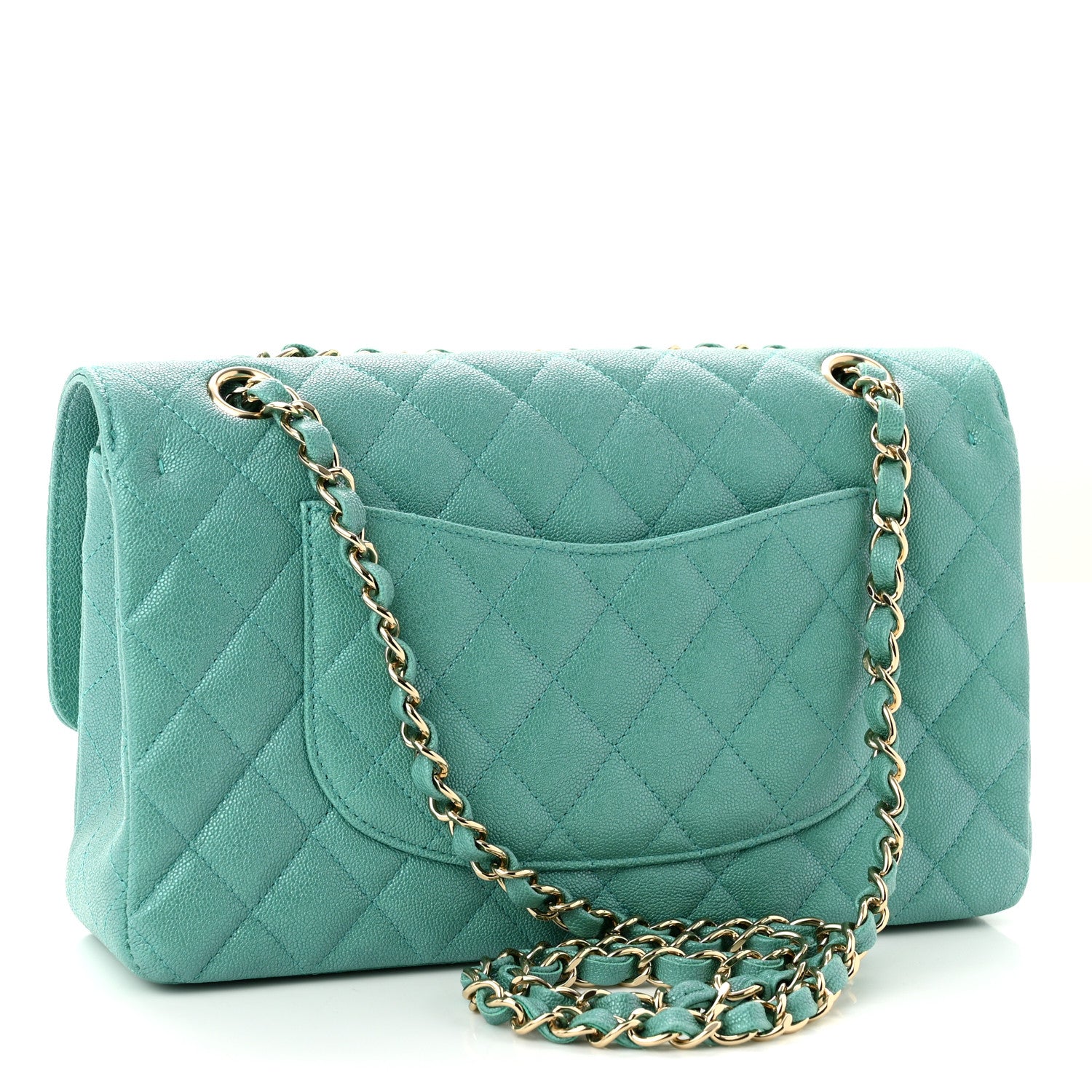 Chanel Iridescent Caviar Quilted Medium Double Flap Green 2 of 10